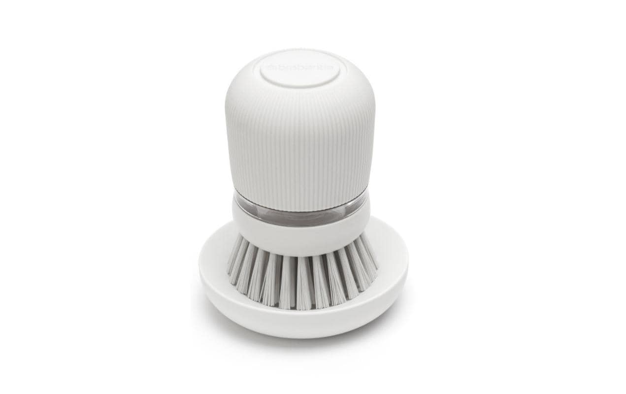 Brabantia Spülbürste mit Seifenspender, 8,6 × 8,6 × 10,5 cm, Kunststoff, Hellgrau