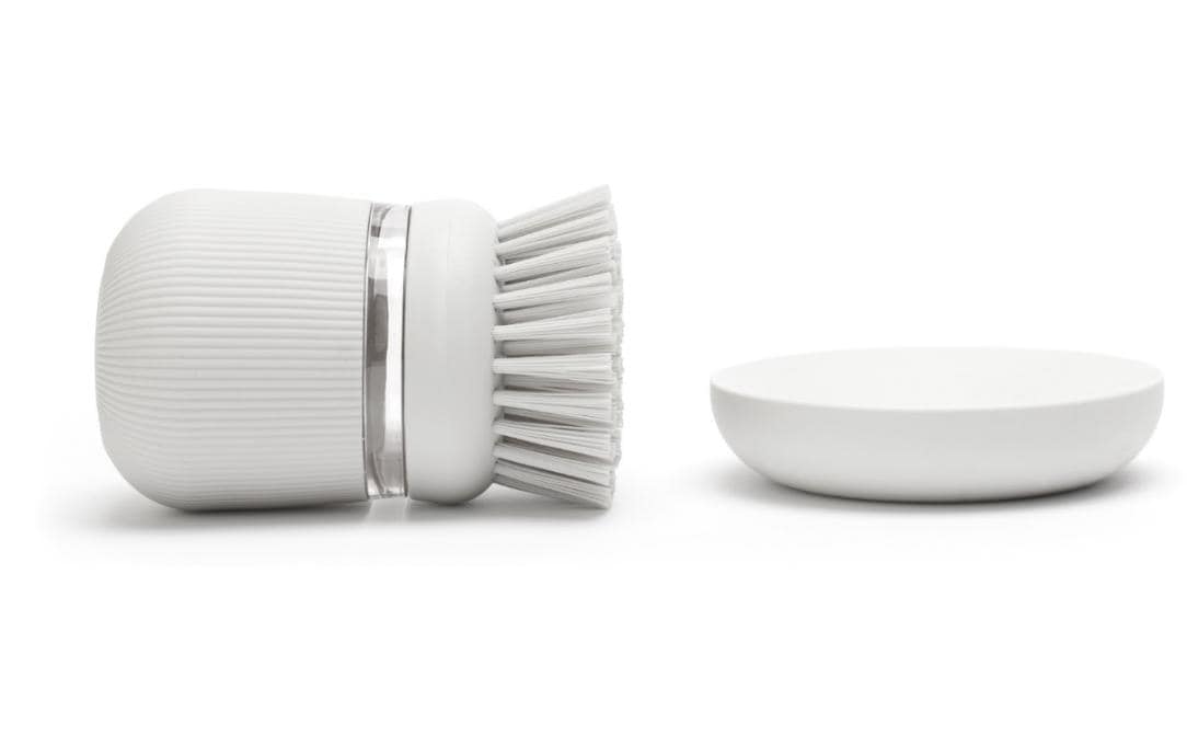 Brabantia Spülbürste mit Seifenspender, 8,6 × 8,6 × 10,5 cm, Kunststoff, Hellgrau