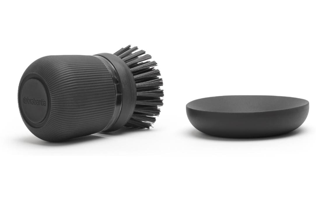 Brabantia Abwaschbürste – Kunststoff, 10,5 cm, Dunkelgrau, mit Seifenspender