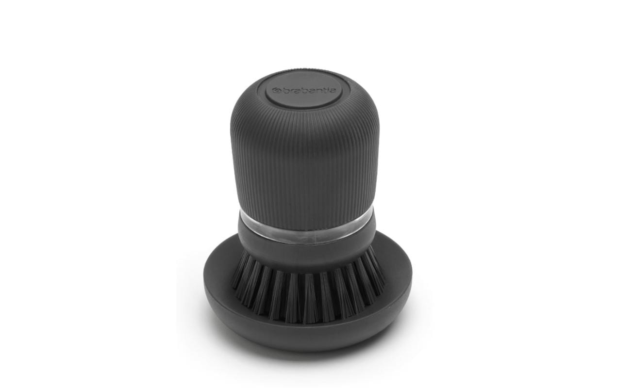 Brabantia Abwaschbürste – Kunststoff, 10,5 cm, Dunkelgrau, mit Seifenspender