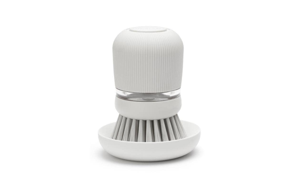 Brabantia Spülbürste mit Seifenspender, 8,6 × 8,6 × 10,5 cm, Kunststoff, Hellgrau