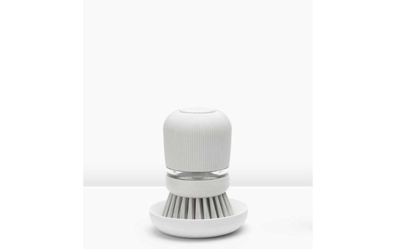Brabantia Spülbürste mit Seifenspender, 8,6 × 8,6 × 10,5 cm, Kunststoff, Hellgrau