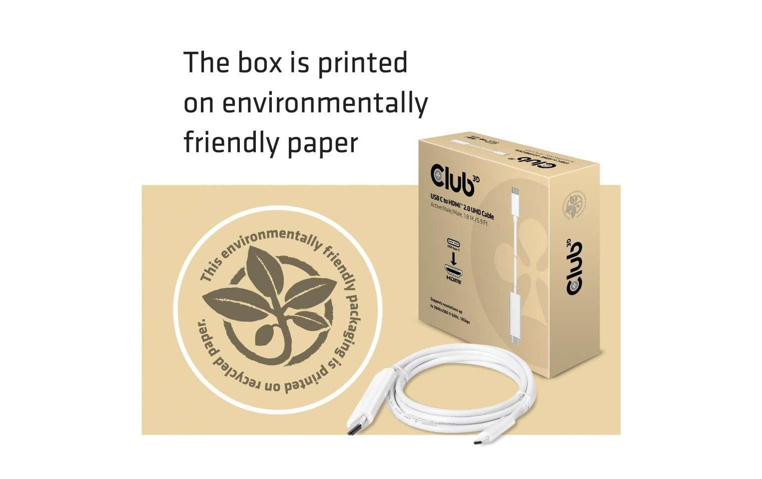 CLUB3D Club 3D USB-C auf HDMI Kabel HDMI 2.0 4K 60 Hz – 1,8 m – aktiv – Weiss
