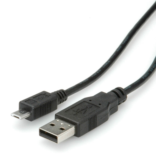 ROLINE USB-A auf Micro-USB-B Kabel – USB 2.0 (480 Mbit/s) – 3 m – Schwarz