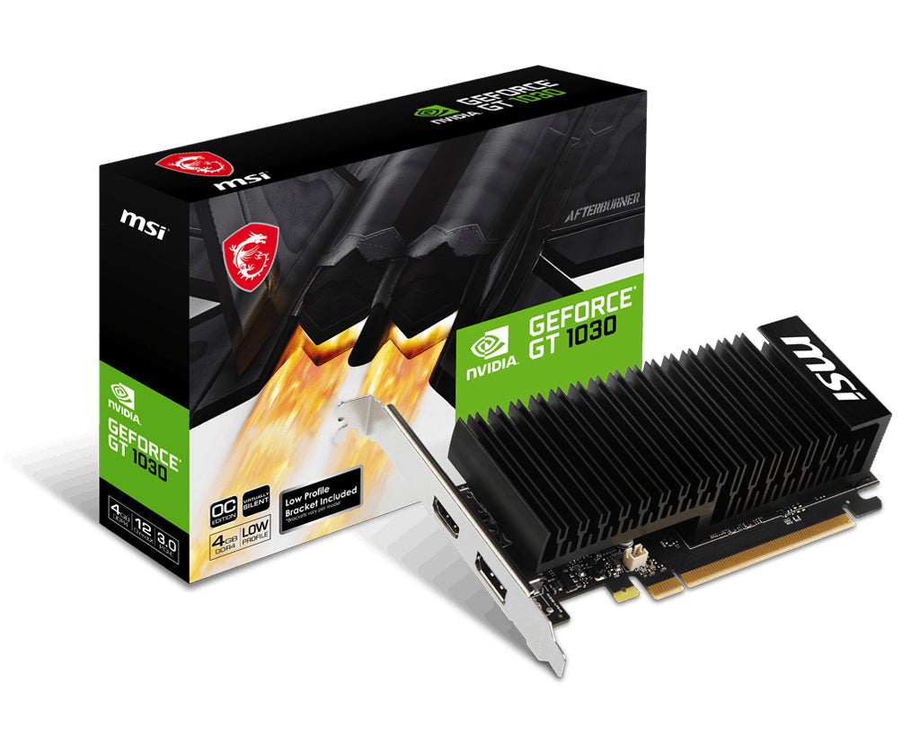 MSI GeForce GT 1030 4GHD4 LP OC – PCIe Grafikkarte – 1×HDMI, 1×DisplayPort, PCIe 3.0, 20 W