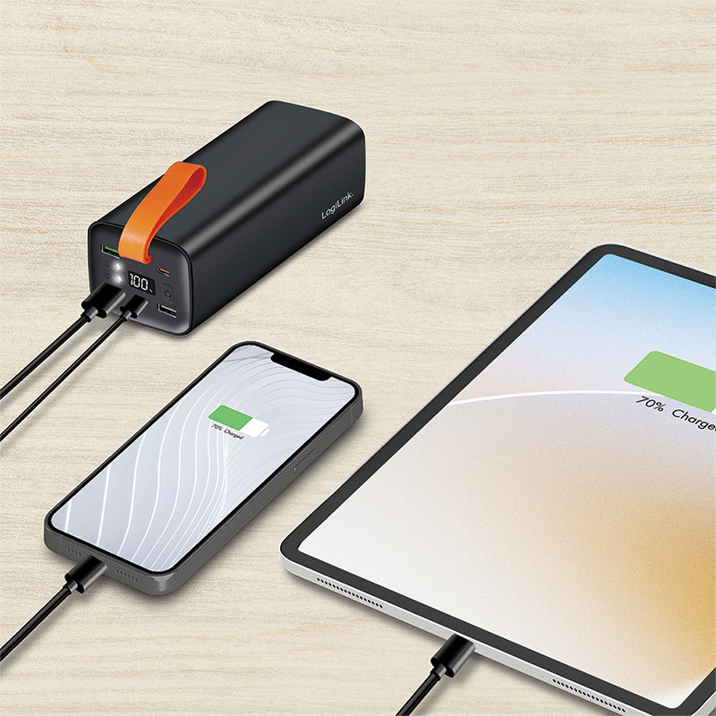 LogiLink Powerbank 50'000 mAh – 100 W PD, 2× USB-C, 3× USB-A, schwarz