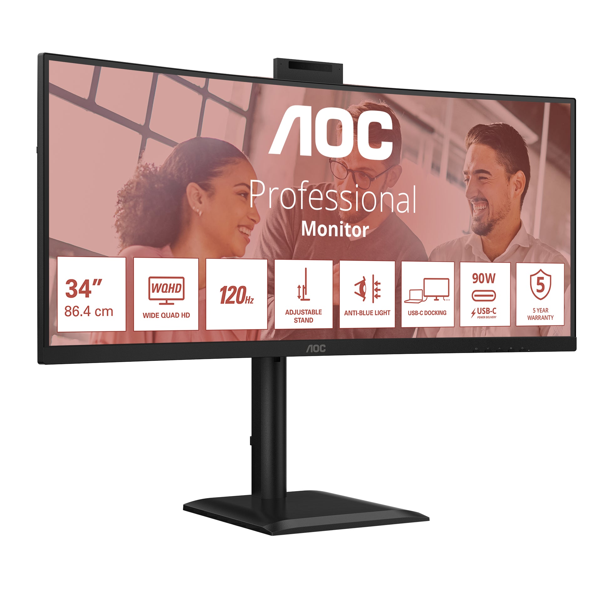AOC CU34E4CW – Monitor, 34", 3440 × 1440 (UWQHD), VA, 120 Hz, 300 cd/m²