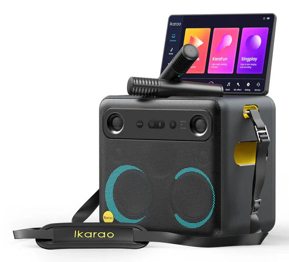 Ikarao Break X2 – Party-Lautsprecher – 300 W, LED-Lichteffekte, mit 2 kabellosen Mikrofonen, 8 h, Schwarz