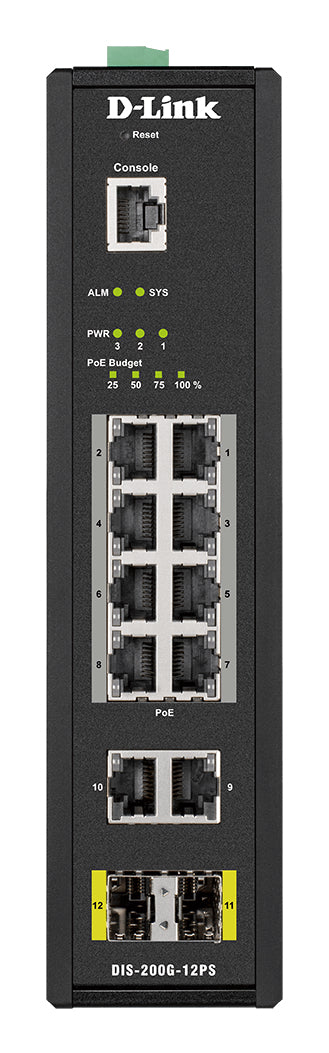 D-Link DIS-200G-12PS – Managed Switch – 10×GbE, 2×SFP, L2, PoE+ 240 W, 19" Rack