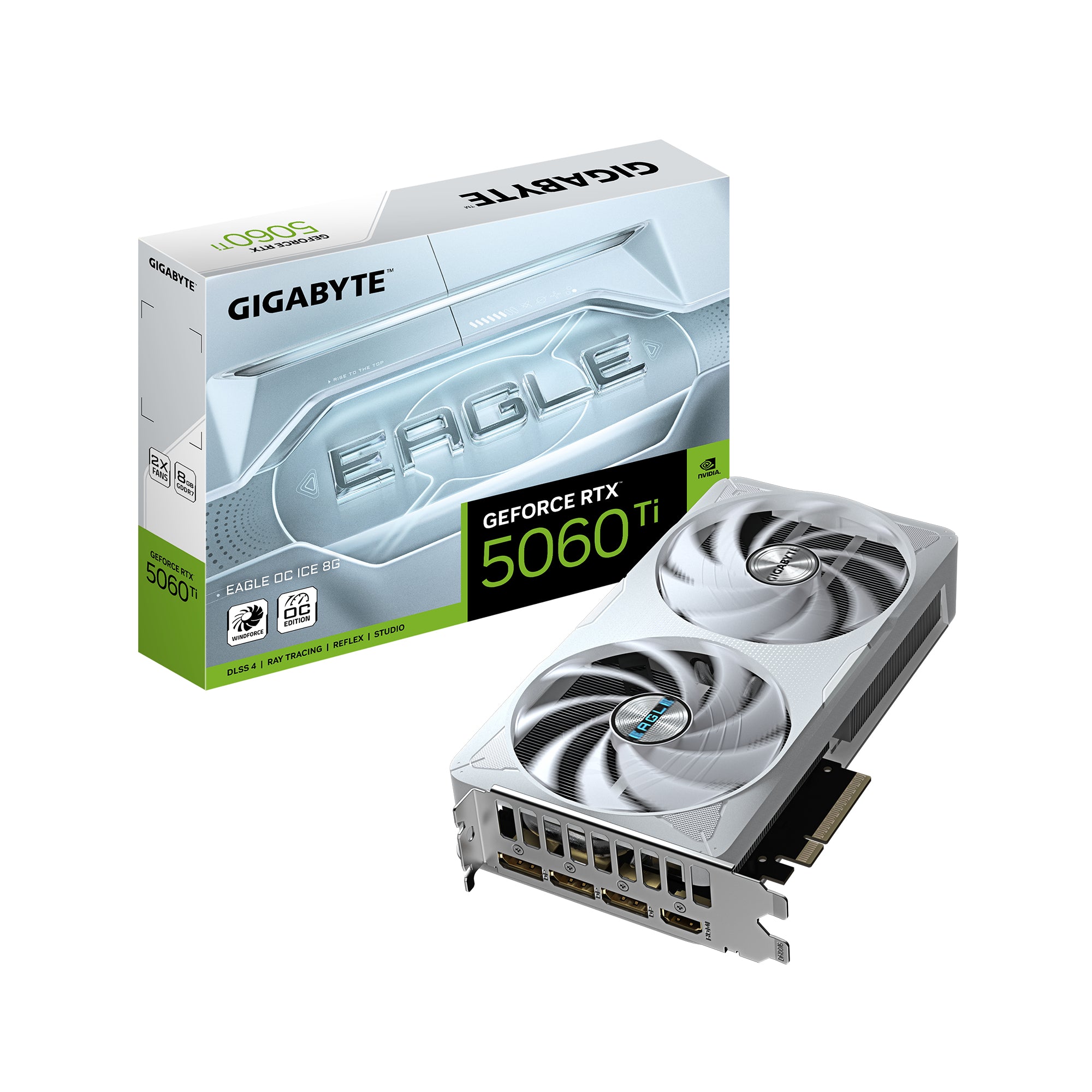 GIGABYTE GeForce RTX 5060 Ti EAGLE OC ICE 8G – PCIe Grafikkarte – 3×DP, 1×HDMI, PCIe 5.0 x8, 8 GB GDDR7, 135 W