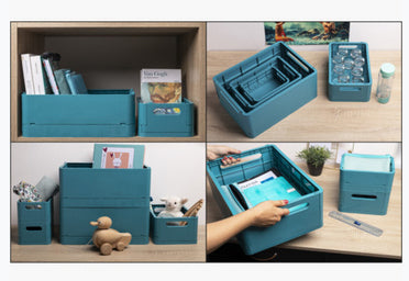 Exacompta Aufbewahrungsbox B 375 × H 163 × T 275 mm – für A4+, zusammenklappbar, mit Tragegriff, blau