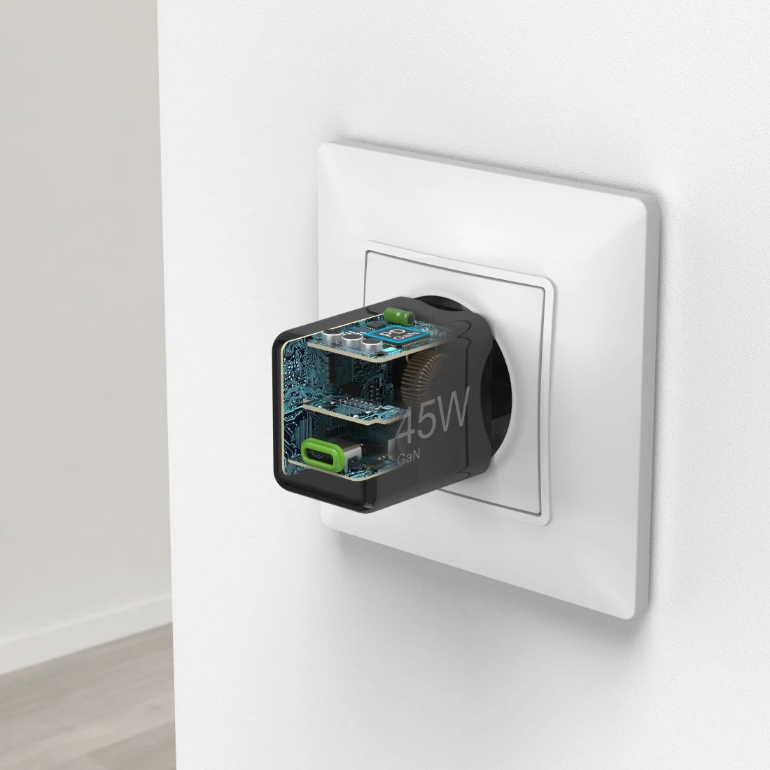 Hama 00201987 USB-Wandladegerät 45 W – USB-C×1 – PD 3.0, QC 3.0, GaN – EU-Stecker (Typ C), Schwarz