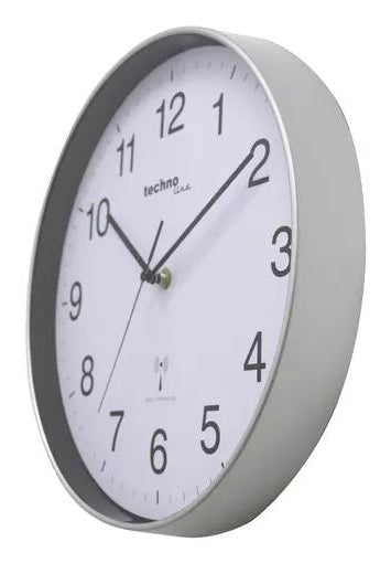 Technoline Wanduhr – Funk, analog, Thermometer/Hygrometer, Ø 30 cm, Silber