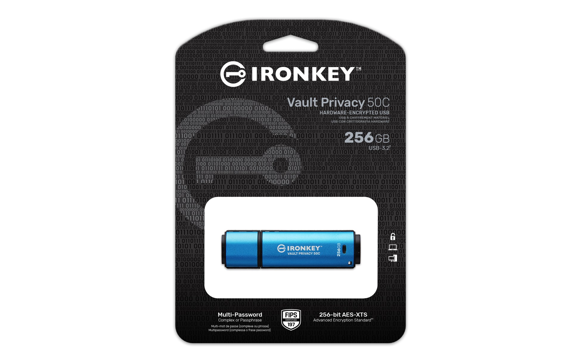 Kingston Technology Kingston IronKey Vault P 50C USB-Stick – 256 GB, USB-C, AES-256 (FIPS 197) verschlüsselt