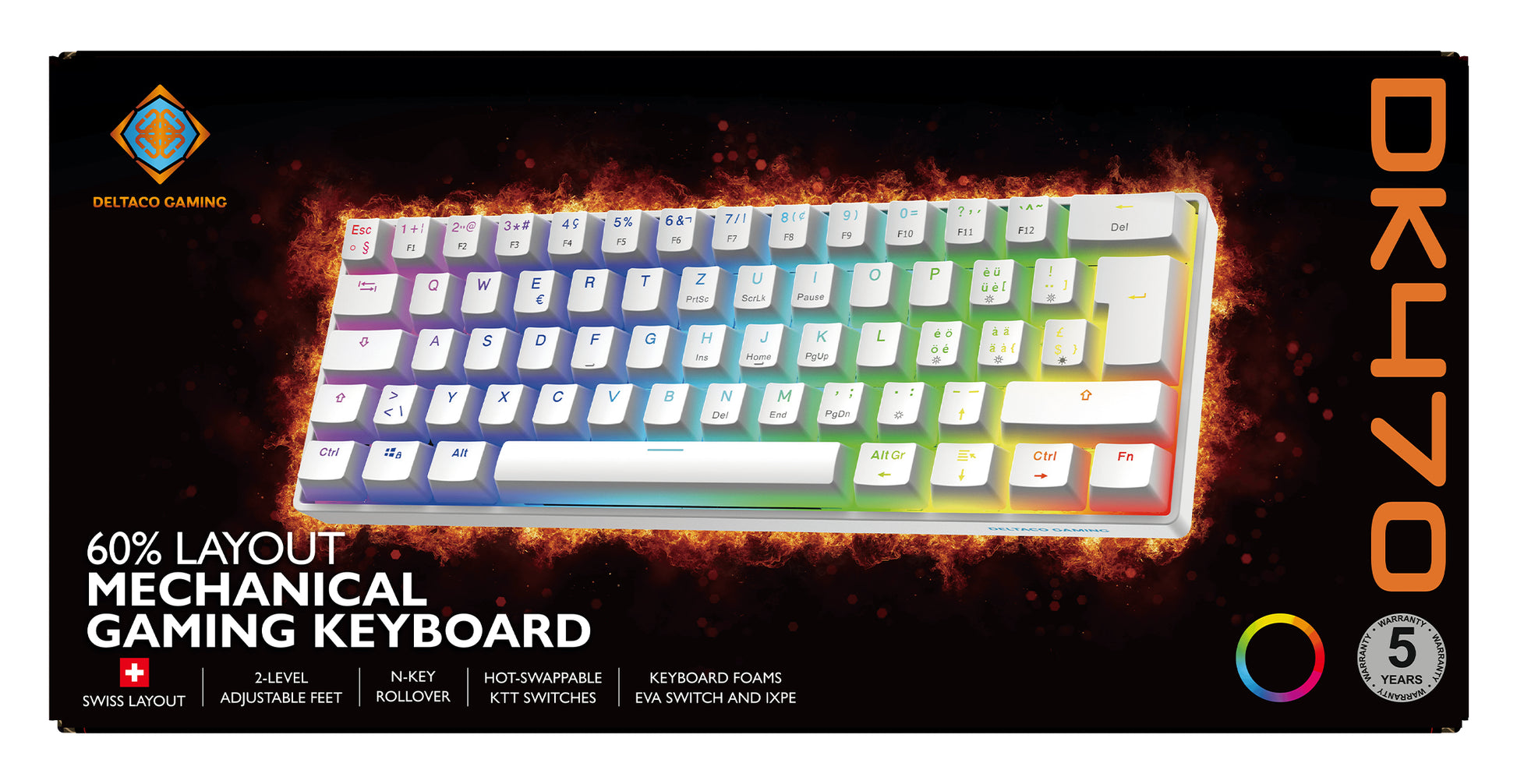 Deltaco Gaming GAM-175-W – Tastatur – Mechanisch – Verkabelt, USB-A – QWERTZ (CH) – Ohne Ziffernblock