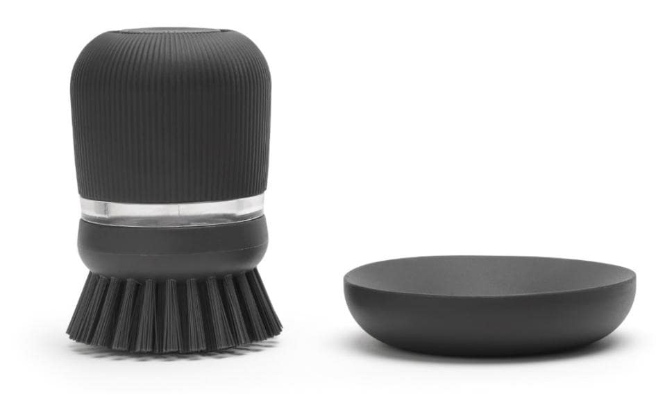 Brabantia Abwaschbürste – Kunststoff, 10,5 cm, Dunkelgrau, mit Seifenspender