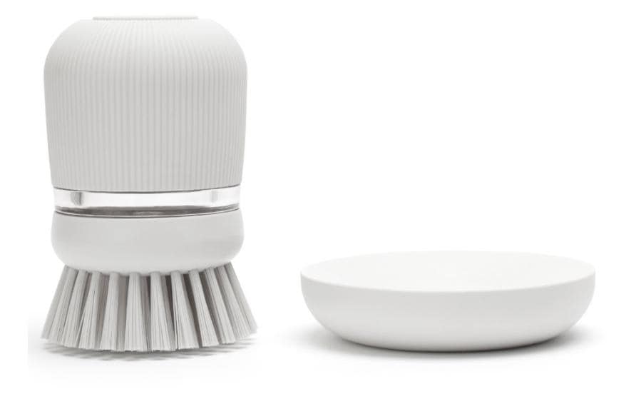 Brabantia Spülbürste mit Seifenspender, 8,6 × 8,6 × 10,5 cm, Kunststoff, Hellgrau