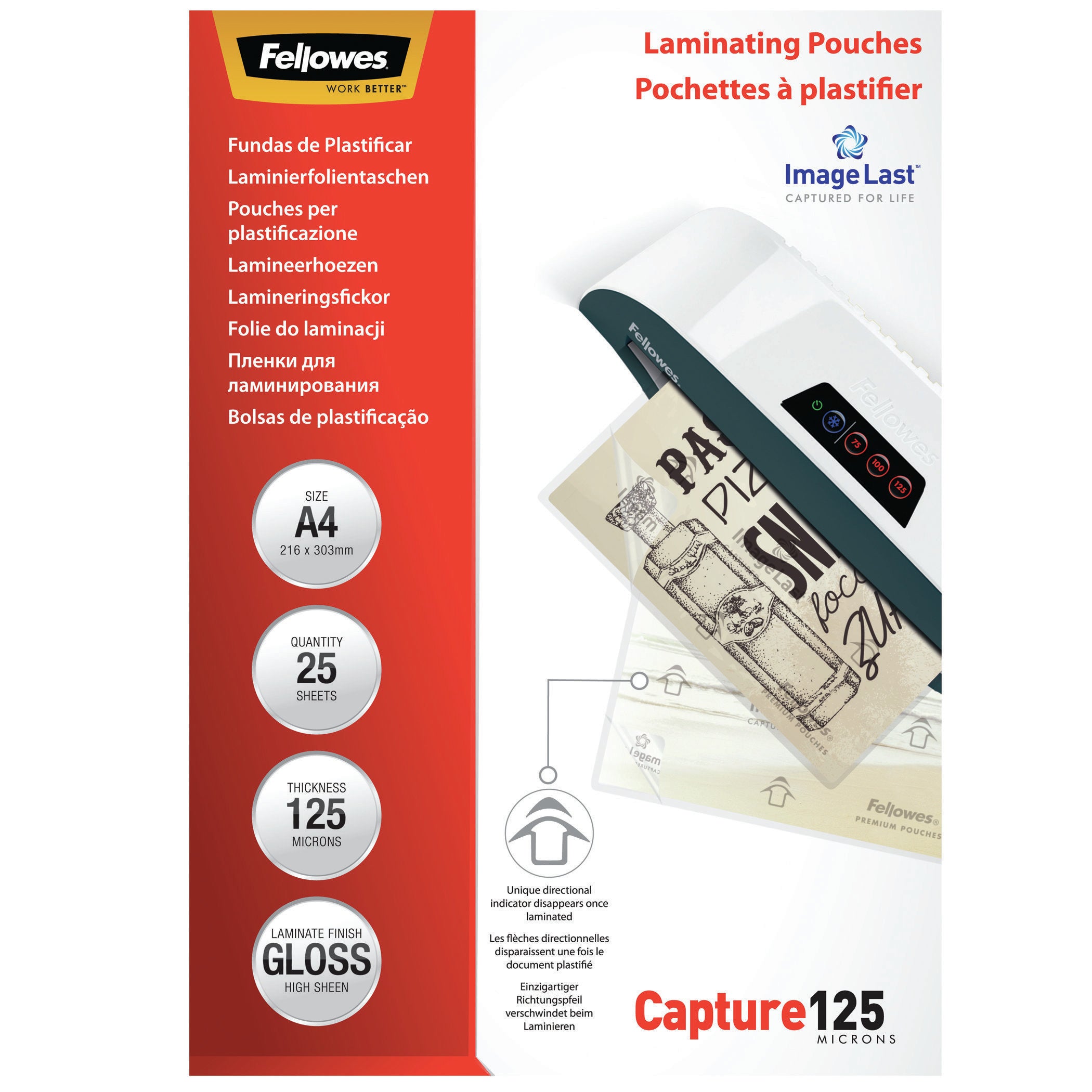 Fellowes Laminierfolien A4 – 125 µm, glänzend, 25 Stück