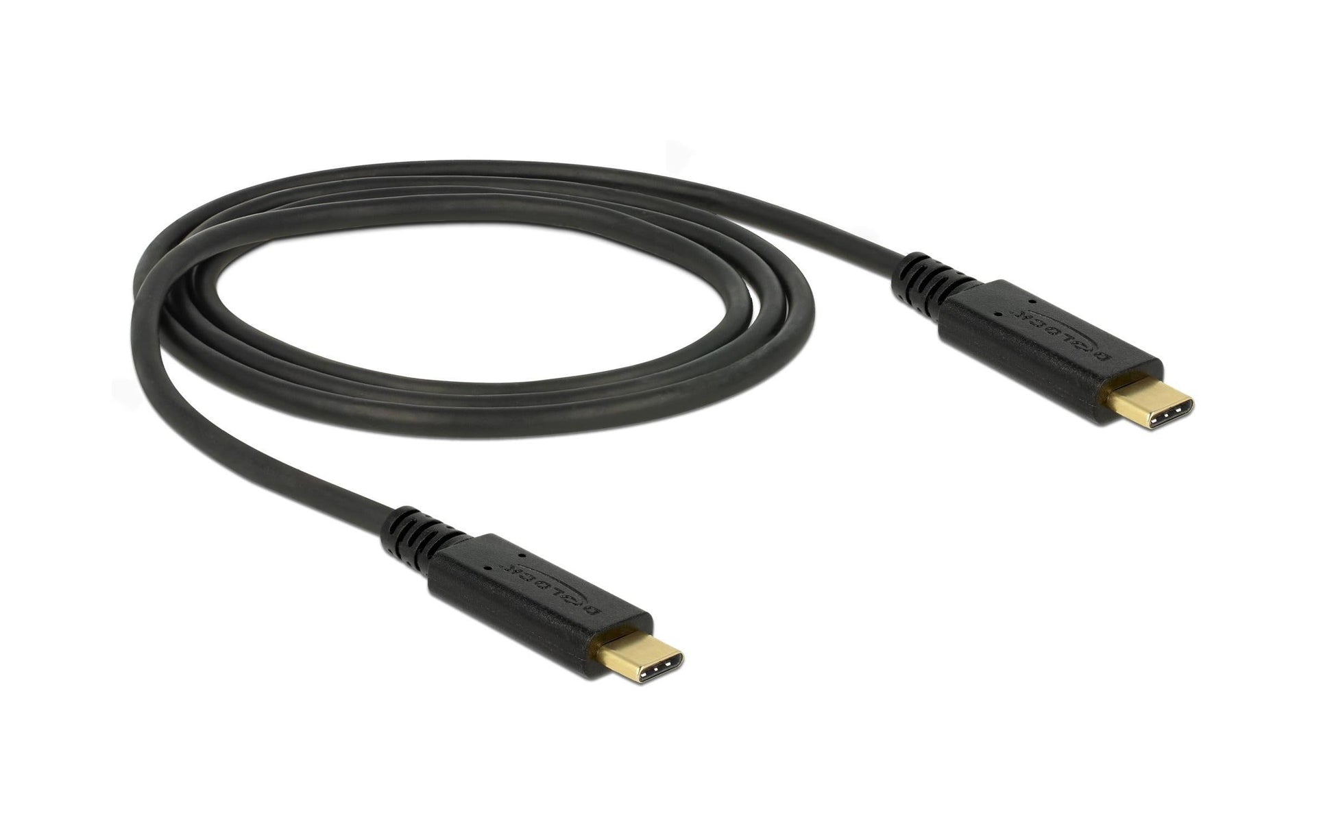 DeLOCK USB-C auf USB-C Kabel – USB 3.2 Gen 2 (10 Gbit/s) – 1 m – PD 100 W – Goldstecker – Schwarz