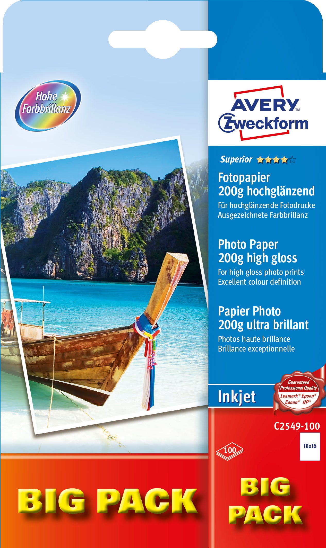 Avery Superior Fotopapier – hochglänzend, 100 × 150 mm, 200 g/m² – für Tintenstrahldrucker