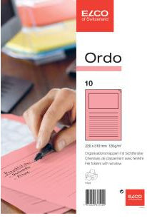Elco Ordo Classico Sichtmappe A4 – Pink, Papier, Sichtfenster, Beschriftungsvordruck, 10er-Pack