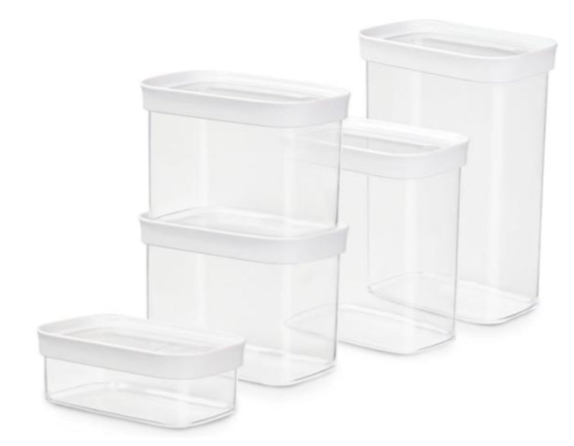 EMSA Vorratsdose 5-teilig, 6,25 l, 9,9 × 16 × 17,5 cm, Kunststoff, transparent/weiss