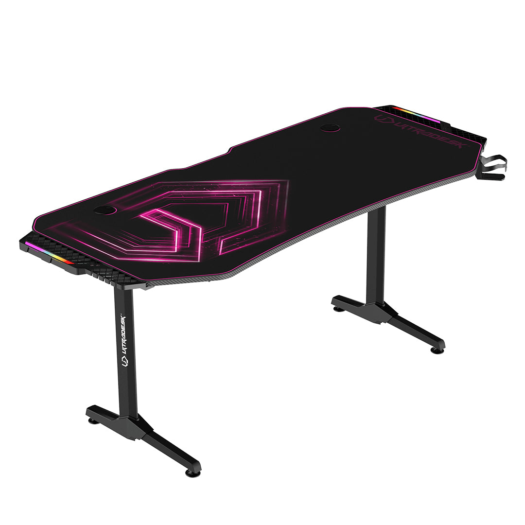 Ultradesk Frag XXL Gaming-Tisch – 165 × 75 cm, pink, Stahl