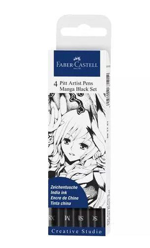 Faber-Castell Pitt Artist Pen Manga Fineliner – 4er-Set – schwarz – wasserfest