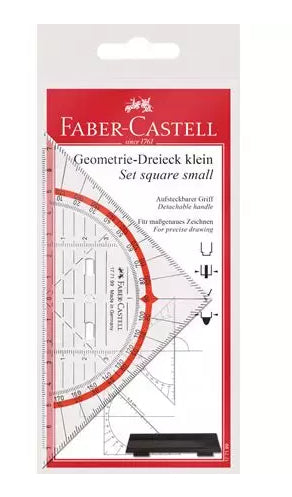 Faber-Castell Geodreieck, 14 cm – mit abnehmbarem Griff, unzerbrechlich, mit Tuschekante – Kunststoff