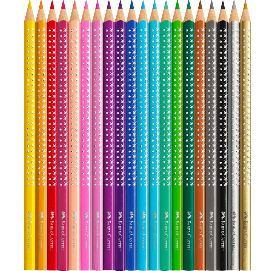 Faber-Castell Aquarellfarbstifte Grip Sparkle – 20 Farben, im Metalletui, mit Spitzer, Ø 3 mm, dreikantig, FSC
