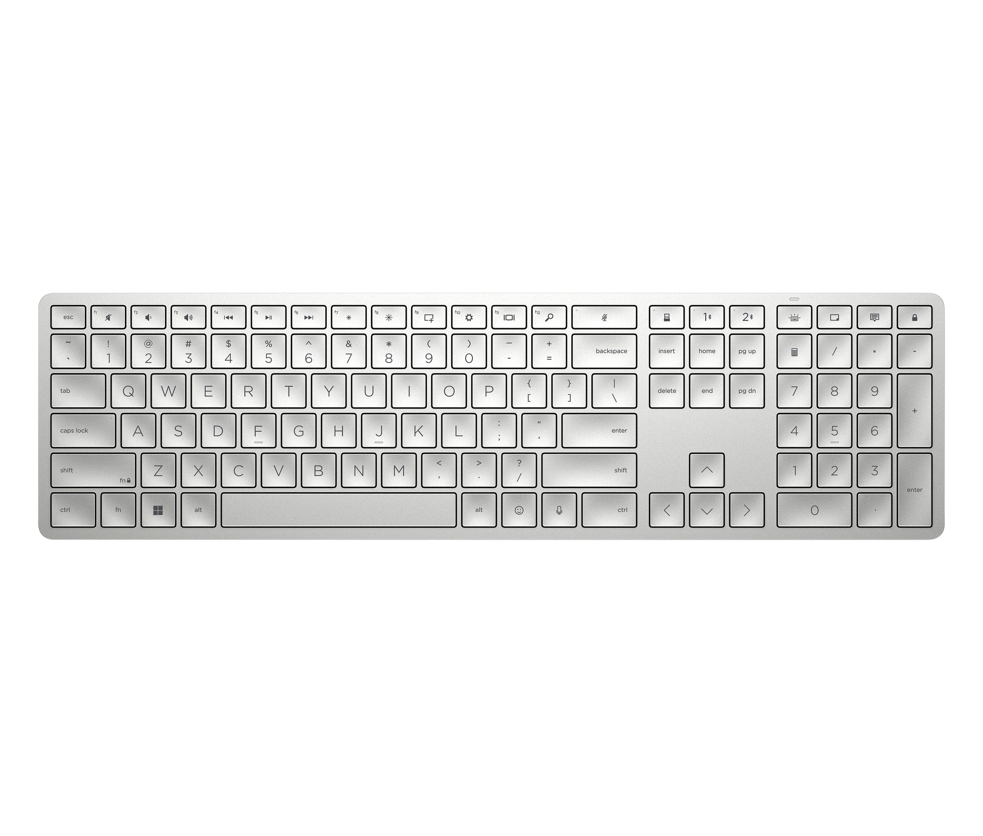 HP 970 Programmierbare Tastatur – Bluetooth – Multi-Device, USB-C Ladeport – Silber – für PCs mit USB-A