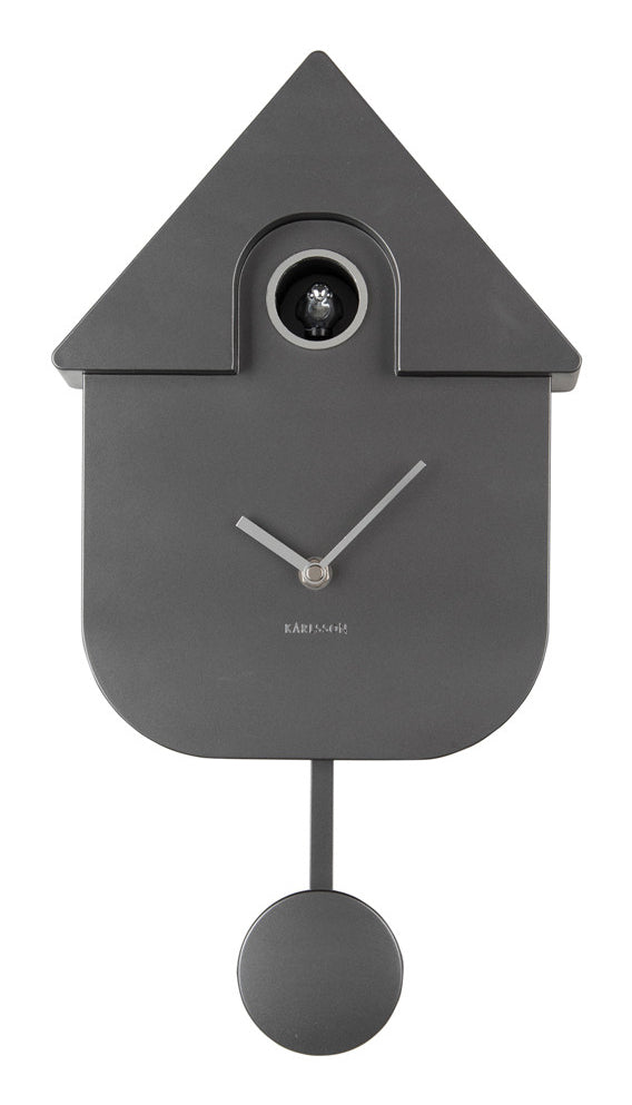 Karlsson Kuckuck Wanduhr – Analog, 21,5 × 41,0 × 8,5 cm, dunkelgrau, metallisch