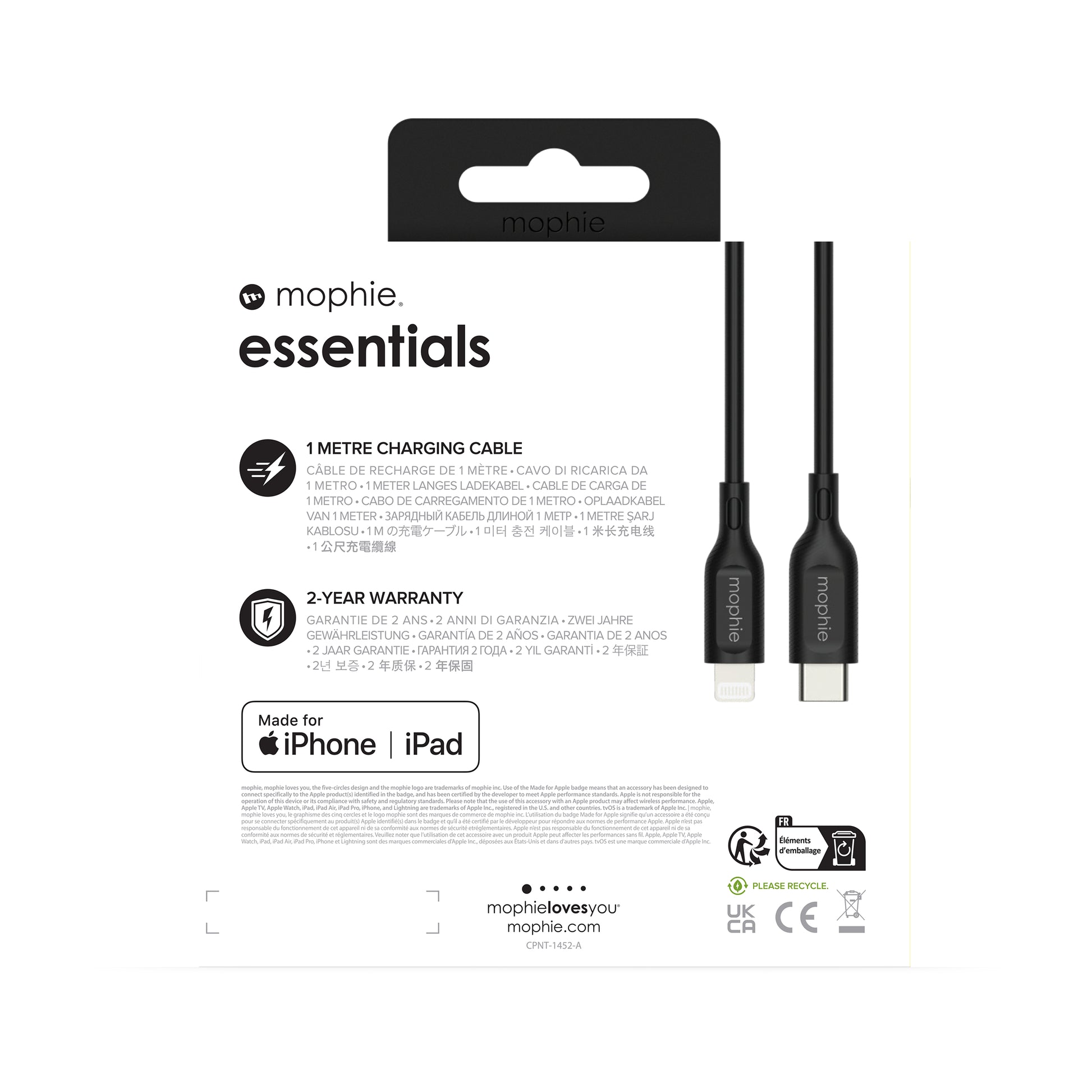 Mophie Daten- & Ladekabel – Lightning auf USB-C 1 m, 60 W – für iPhone/iPad