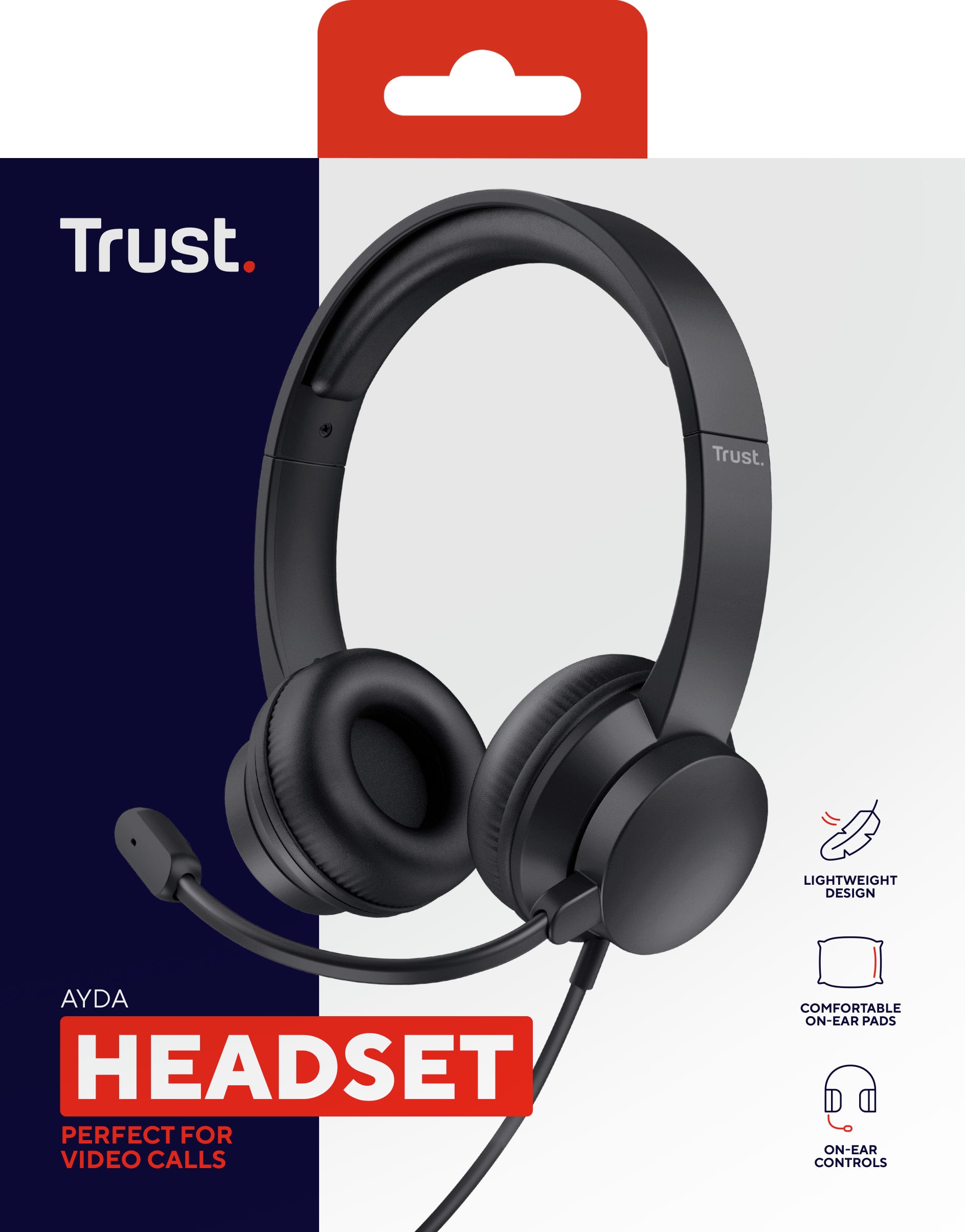 Trust Ayda Office-Headset – On-Ear, Stereo, Kabelgebunden, 3,5 mm Klinke, Schwarz