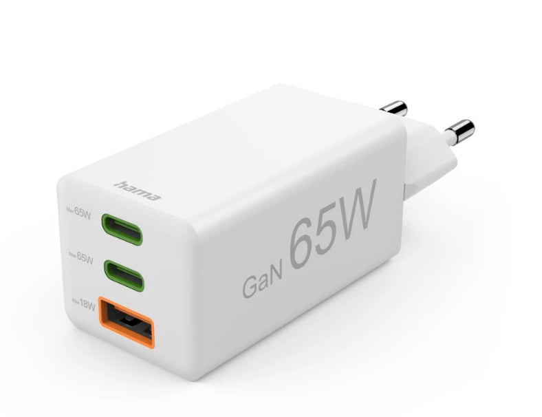 Hama 00201996 USB-Desktop-Ladegerät 65 W – USB-C×2, USB-A×1 – PD, QC 2.0/3.0 – Weiss