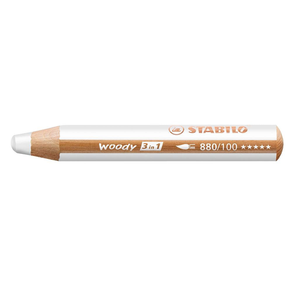 STABILO Buntstifte Woody 3 in 1 – 3-in-1, rund, Minendurchmesser 10 mm, Einzelstift weiss