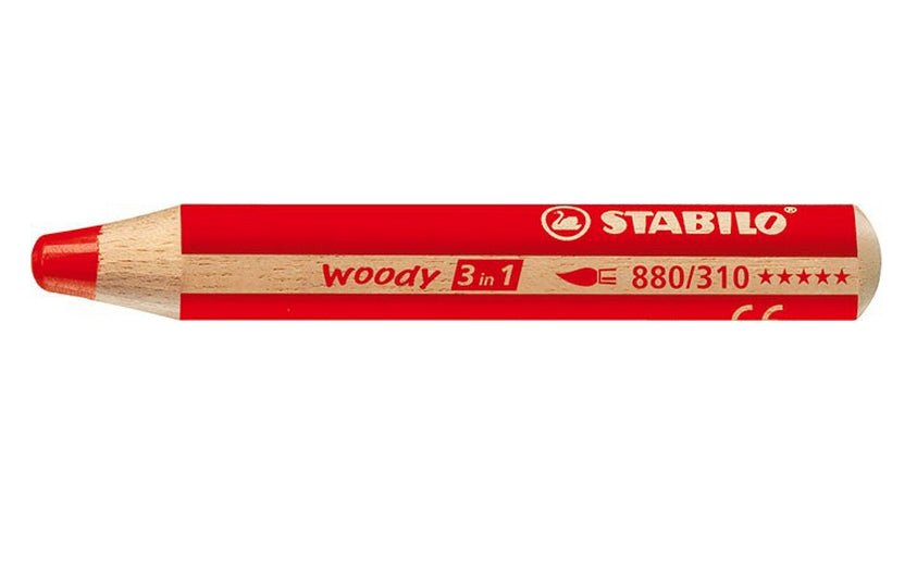 STABILO Buntstifte woody 3 in 1 – 3-in-1, rund, Minen-Ø 10 mm, Einzelstift rot