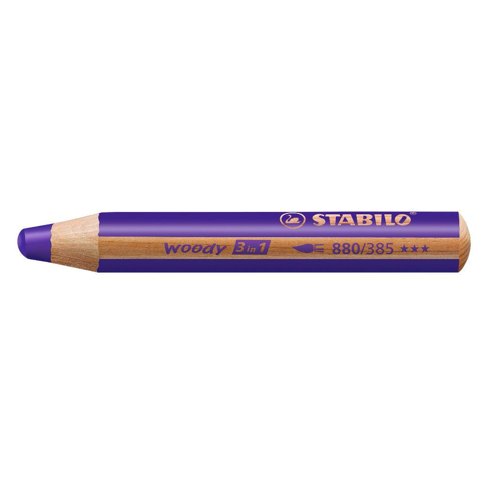 STABILO Buntstifte Woody 3 in 1 – 3-in-1, Minen-Ø 10 mm, 5 Stk., Dunkelviolett
