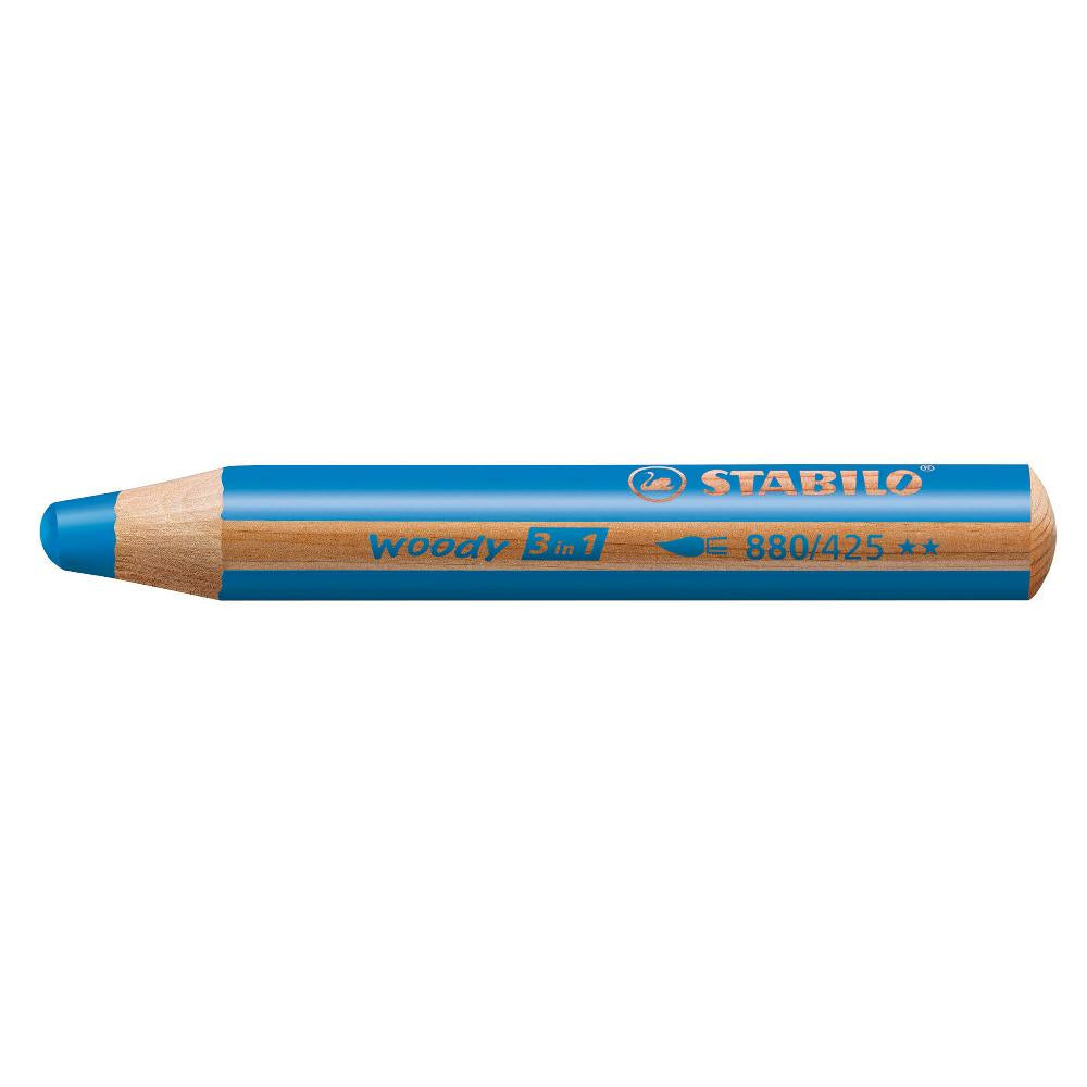STABILO Buntstifte woody 3 in 1 – 3-in-1, rund, Minen-Ø 10 mm, Einzelstift mittelblau