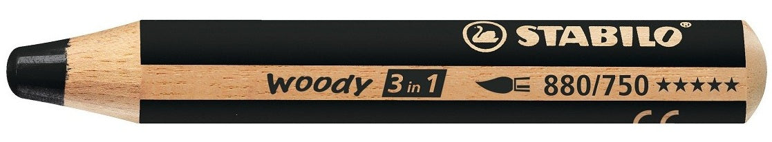STABILO Buntstifte woody 3 in 1 – 3-in-1, rund, Minen-Ø 10 mm, Einzelstift schwarz