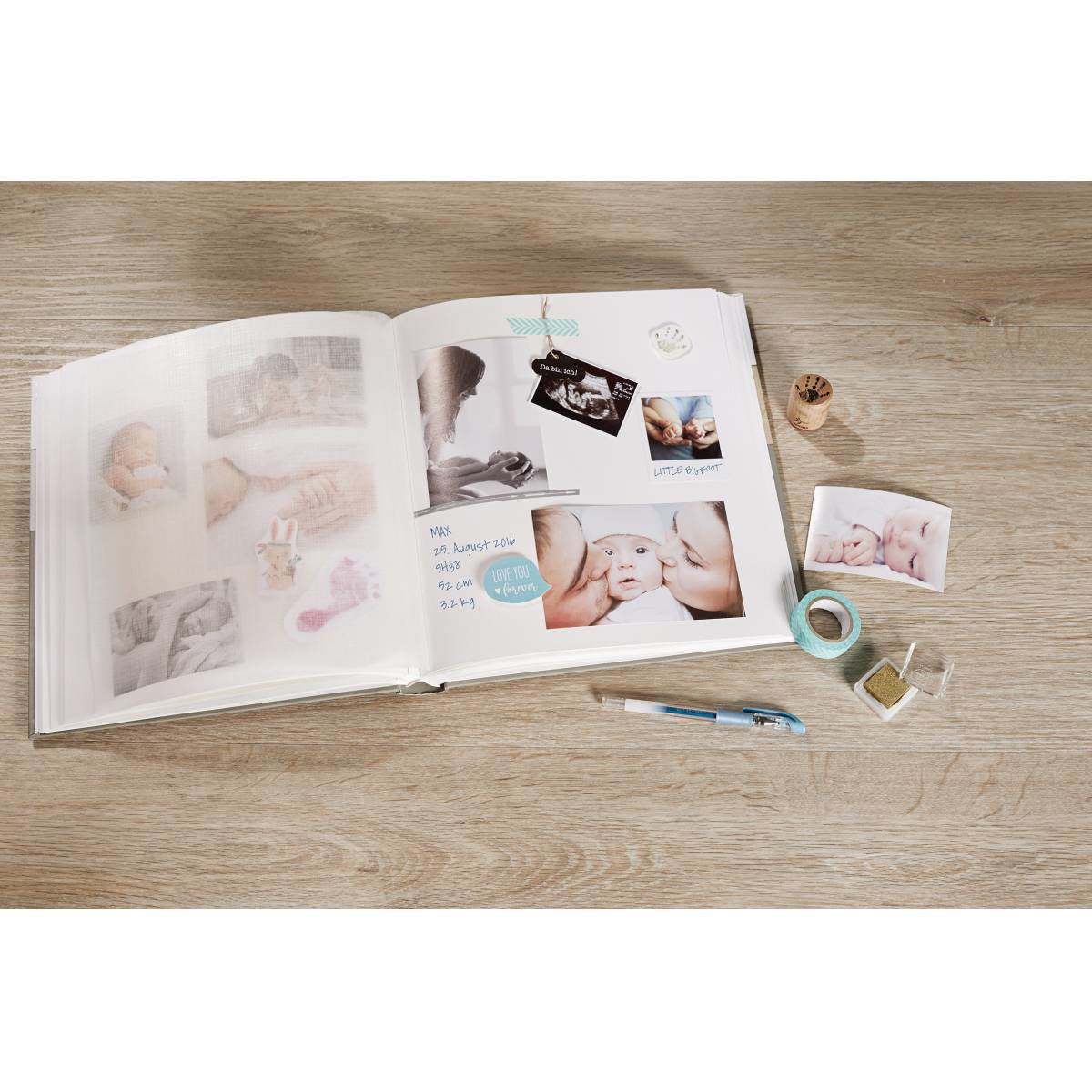 Walther Design Walther Fotoalbum Little Panda – für 280 × 305 mm, rosa, illustrierter Vorspann, Karton