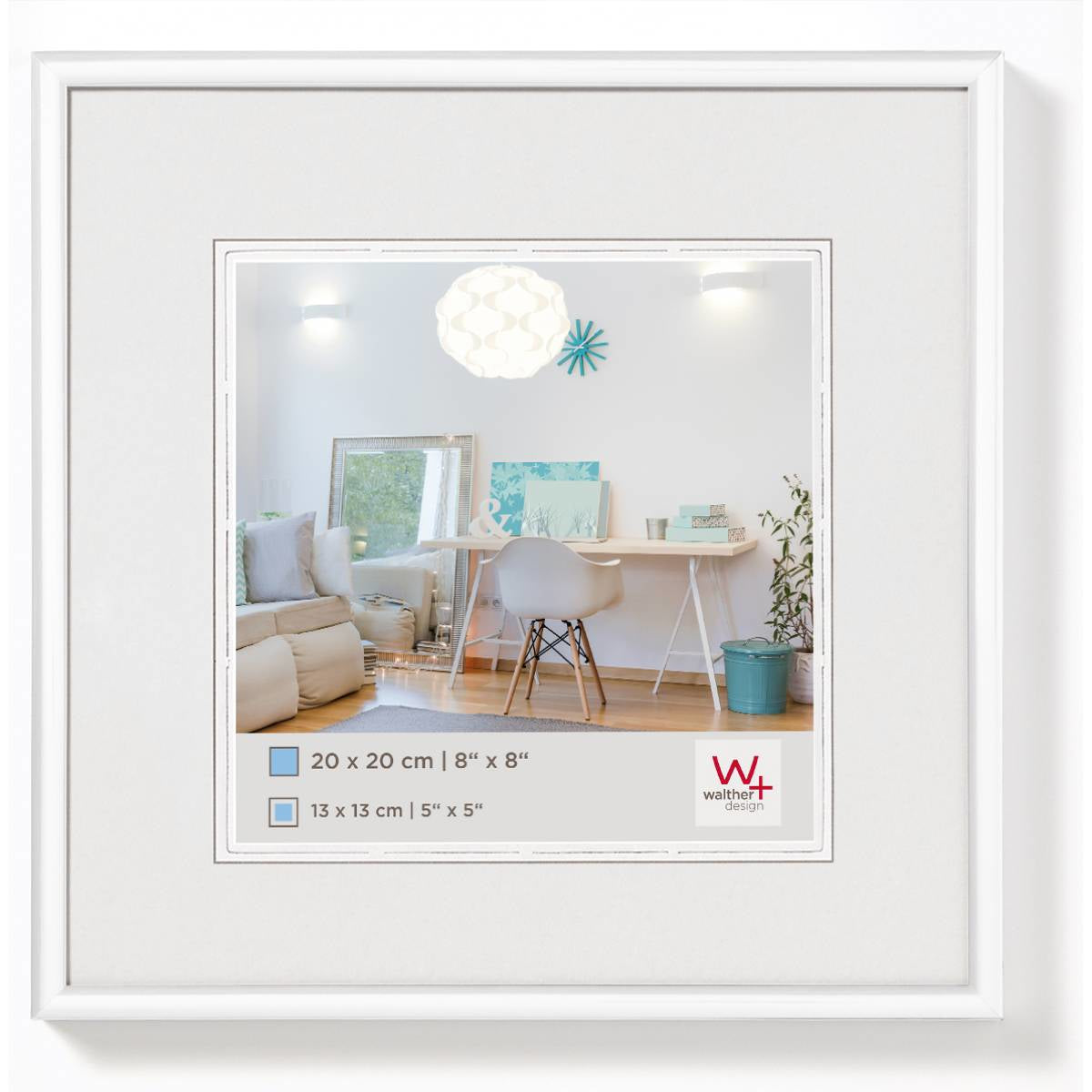 Walther Design Wechselrahmen New Lifestyle, Kunststoff, Weiss, 20 × 20 cm, mit Aufsteller und Aufhänger – eco