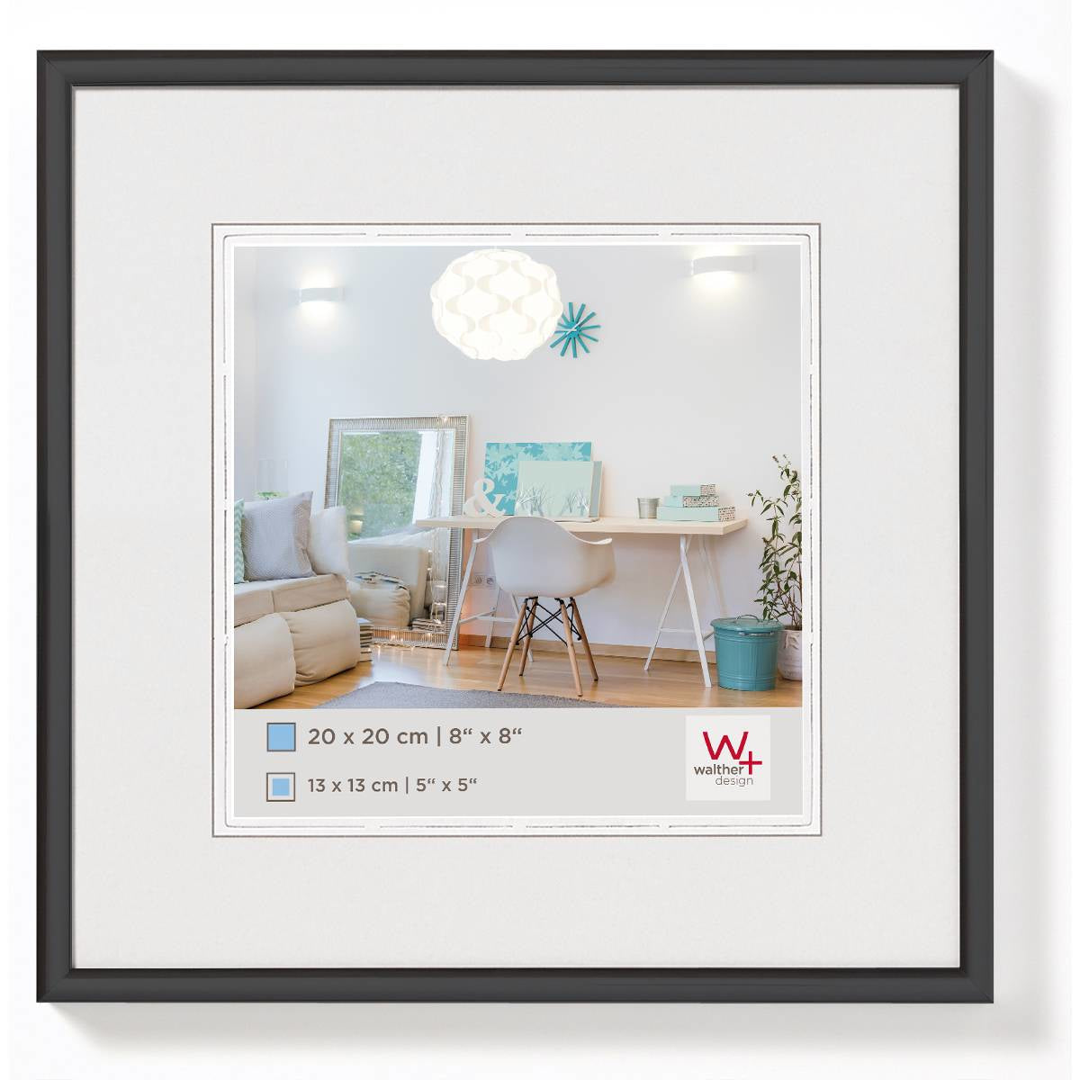 Walther Design Wechselrahmen New Lifestyle, Kunststoff, Schwarz, 20 × 20 cm, mit Aufsteller und Aufhänger