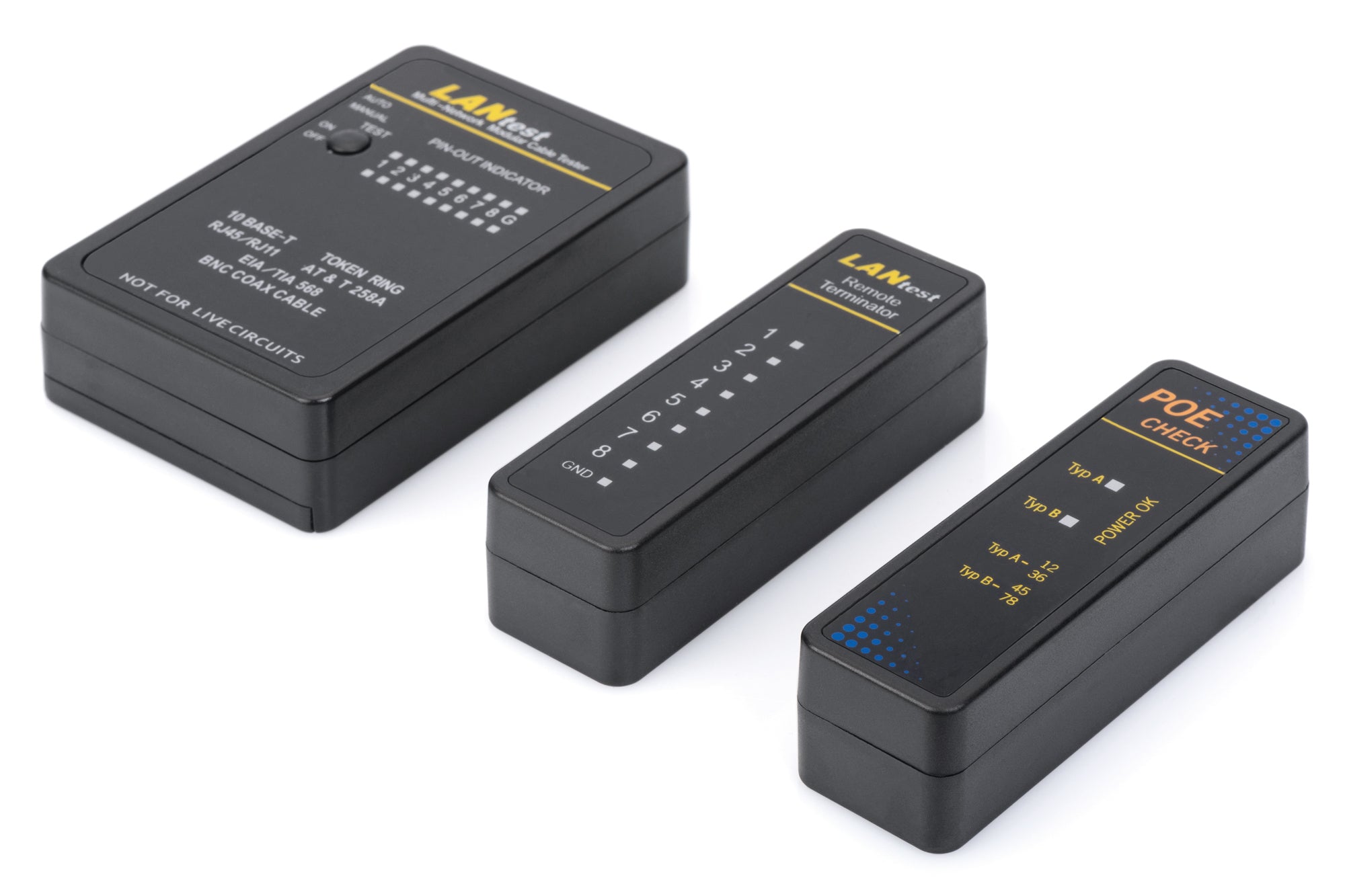Digitus Netzwerk-Kabeltester – RJ45/BNC, PoE, LED-Anzeige