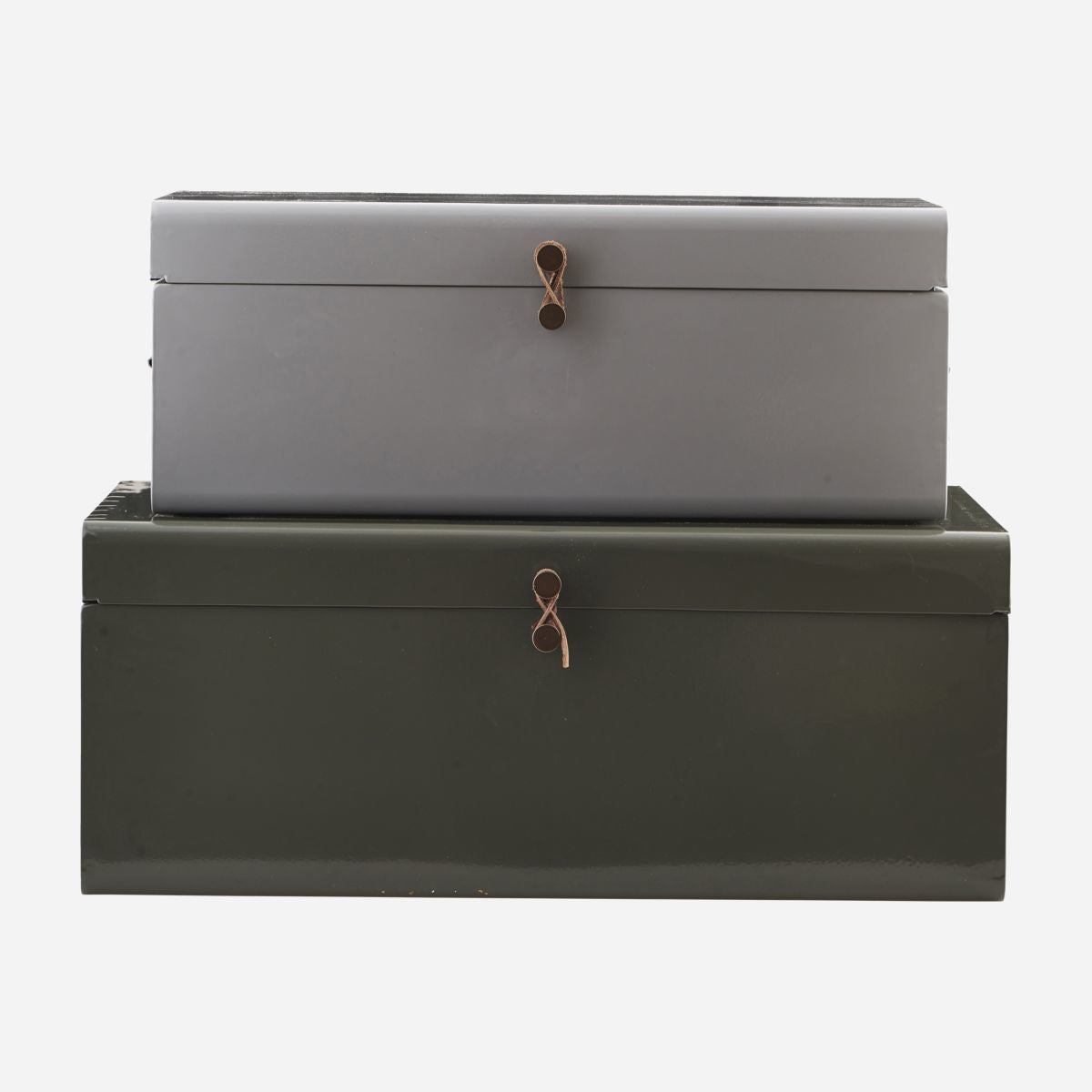 Society of Lifestyle House Doctor Aufbewahrungsbox B 360 × H 240 × T 600 mm – grün/grau, Stahl, Leder, 2 Stück