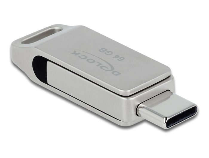 DeLOCK USB3.2 USB-C/Type-A 64 GB – USB 3.2 Gen 1 (5 Gbit/s), 100 MB/s lesen, 46 MB/s schreiben, Metallgehäuse