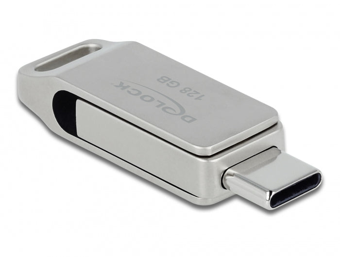 DeLOCK USB-Stick 128 GB – USB-A/USB-C USB 3.2 Gen 1, 71/54 MB/s, Drehring, Silber