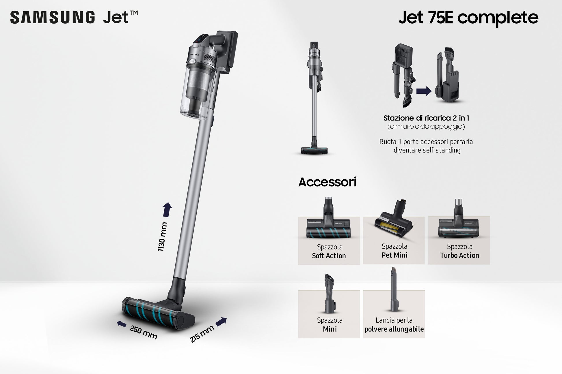 Samsung Akkustaubsauger Jet 75 Complete, 2-in-1 – 60 min, 200 W, Behälter 0,8 l