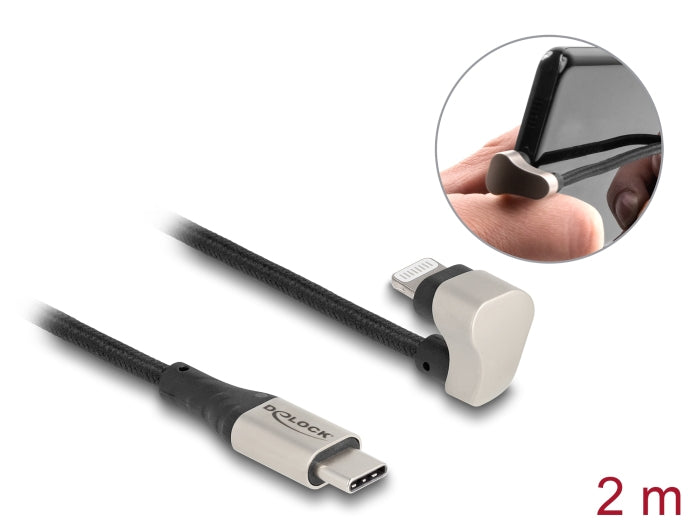 DeLOCK Daten- & Ladekabel – USB-C auf Lightning 2 m, geflochten, Schwarz – für iPhone/iPad