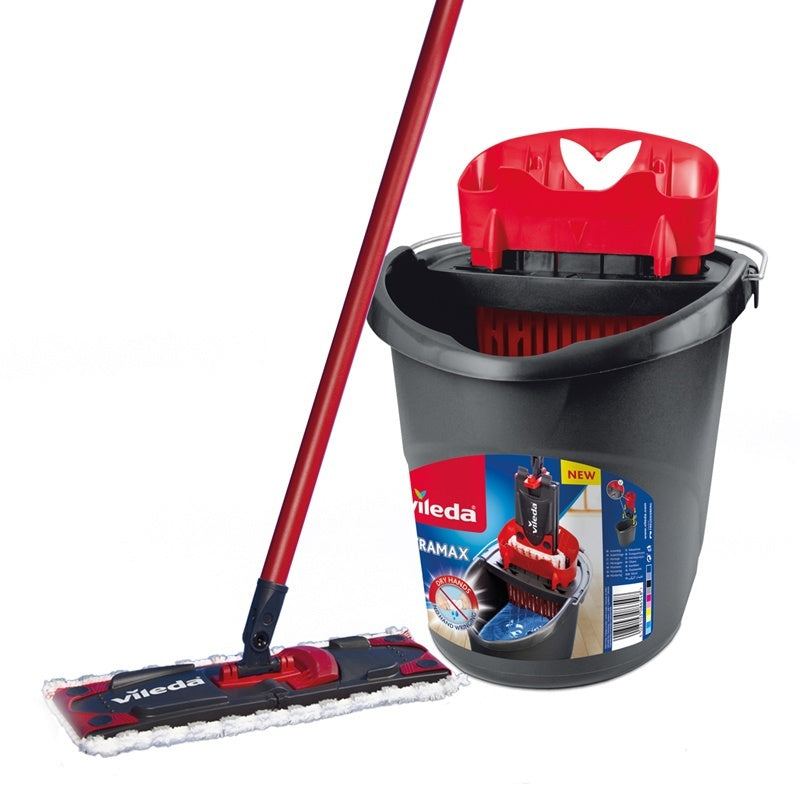 Vileda Flachwischer UltraMax – Mikrofaser – Schwarz/Rot – 3-tlg.